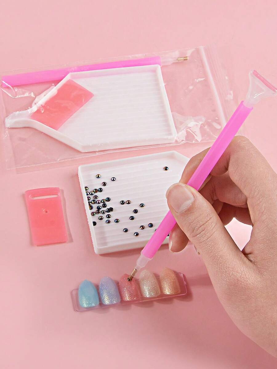 1套美甲鑽尖筆和水鑽托盤和膠泥 - 粉色 - 查看 1