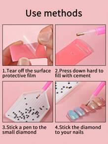 1套美甲鑽尖筆和水鑽托盤和膠泥 - 粉色 - 查看 3