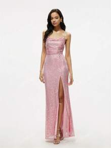 Split Thigh Sequin Cami Dress