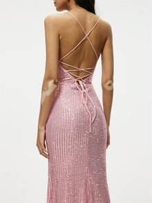 Split Thigh Sequin Cami Dress - Baby Pink - View 2