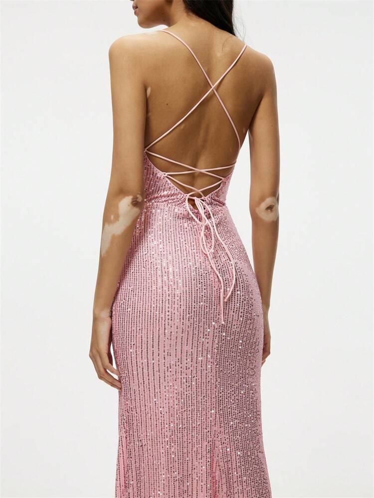 Split Thigh Sequin Cami Dress