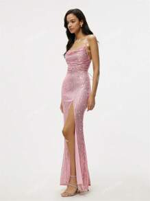 Split Thigh Sequin Cami Dress