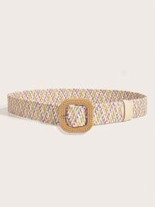 1入組女士方形扣波西米亞草編腰帶適用於日常 - 彩色 - 查看 2