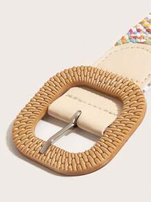 1入組女士方形扣波西米亞草編腰帶適用於日常 - 彩色 - 查看 4