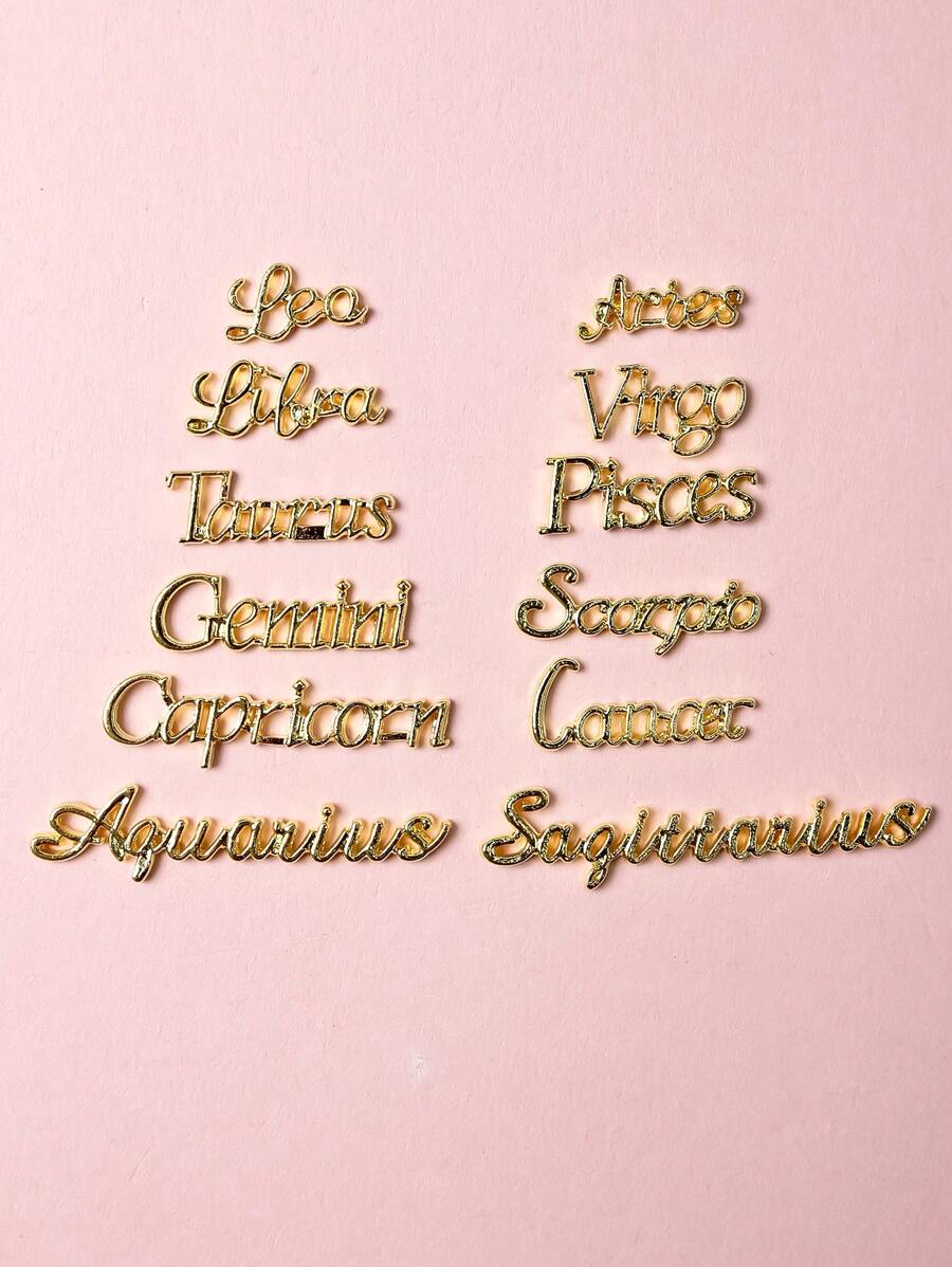 12 PCS Pink Zodiac Nail Charms 3D Zodiac Nail Charms For Acrylic Nail
