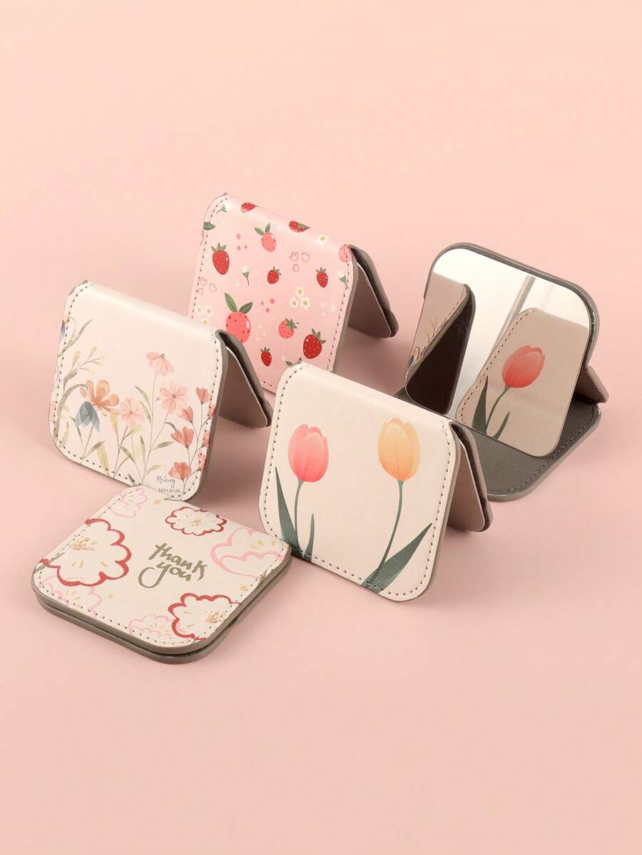1 pieza Espejo portátil con patrón de flores, espejo compacto, espejo de vanidad de bolsillo pequeño, decoración para sala de estar, dormitorio, baño, artículo de viaje, boda, fiesta, cumpleaños, regalos para hombres, mamá, papá, mejores amigos, maestros, Año Nuevo, accesorios, regalo divertido - Multicolor - Ver 1
