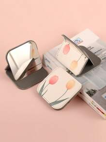 1 pieza Espejo portátil con patrón de flores, espejo compacto, espejo de vanidad de bolsillo pequeño, decoración para sala de estar, dormitorio, baño, artículo de viaje, boda, fiesta, cumpleaños, regalos para hombres, mamá, papá, mejores amigos, maestros, Año Nuevo, accesorios, regalo divertido - Multicolor - Ver 2