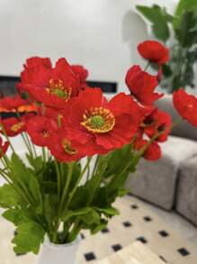 1束塑料人造花花束隨機顏色人造花束裝飾 - 紅色 - 查看 5