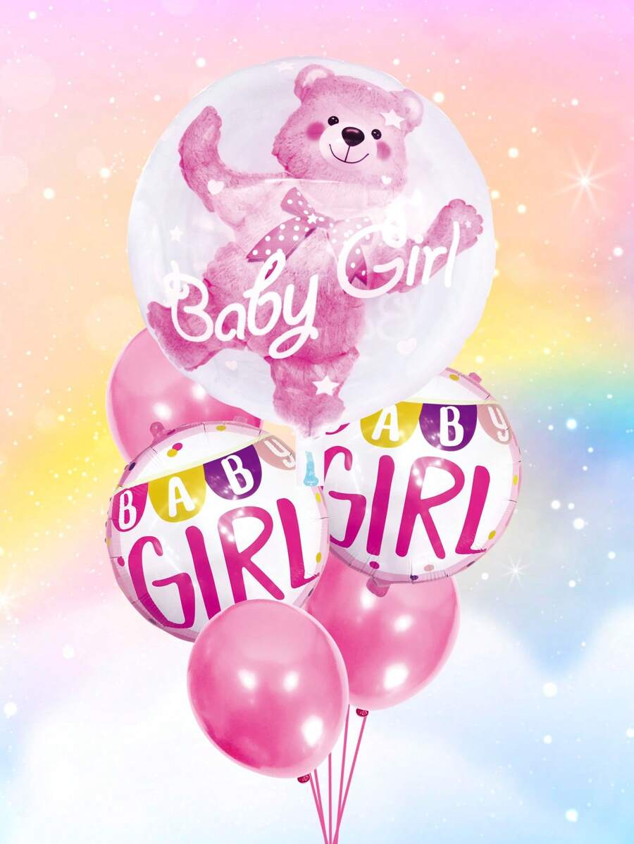 6入組可愛小熊印花粉色現代寵物裝飾氣球適合派對 - 粉色 - 查看 1