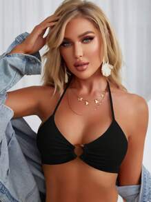 Swim Basics Summer Beach Ring Linked Halter Bikini Top