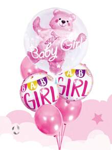 6入組可愛小熊印花粉色現代寵物裝飾氣球適合派對 - 粉色 - 查看 2