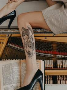 1 hoja Pegatina tatuaje gato & perro con estampado de cabeza - Negro - Ver 4