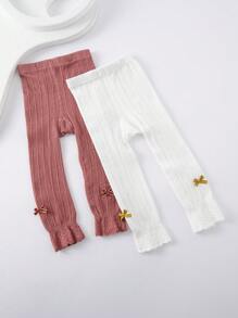 2pcs Toddler Girls' Tights With Bow Decoration, Baby Leggings - Multicolor - View 2