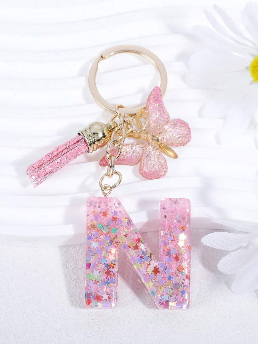 1 Phụ Nữ Thư & Bướm Quyến Rũ Móc Khóa Thời Trang Trang Trí Chìa Khóa - Hồng - Xem 1