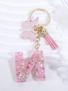 1 Phụ Nữ Thư & Bướm Quyến Rũ Móc Khóa Thời Trang Trang Trí Chìa Khóa - Hồng - Xem 2