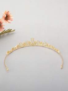 1 Băng Đô Cô Dâu Dành Cho Nữ, Được Làm Bằng Hợp Kim Và Được Trang Trí Bằng Kim Cương Theo Phong Cách Vương Miện Đơn Giản Hàn Quốc, Hoàn Hảo Cho Đám Cưới Và Tiệc Tối - Vàng - Xem 3