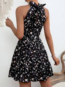 SHEIN VCAY Krås Hem Gardinomtag Mönster Enkel Klänning - Svart - Visa 2