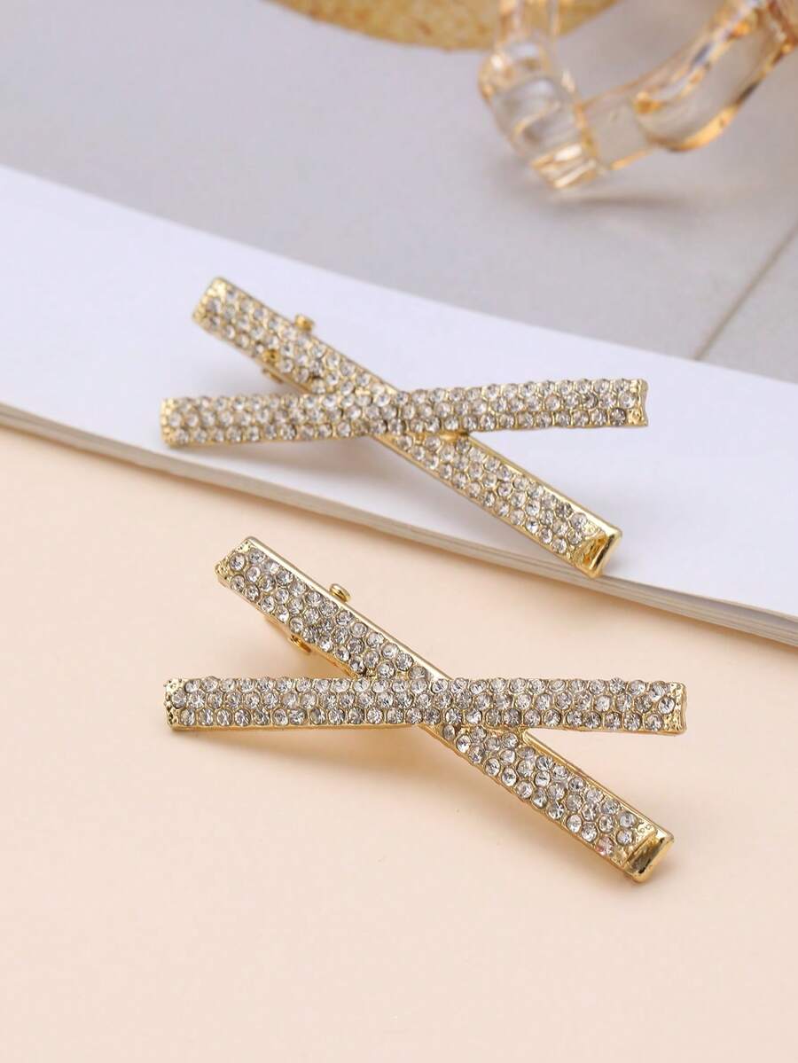 2 Chiếc Nữ Kim Cương Giả Đeo Chéo Trang Trí Kẹp Tóc Cá Sấu Quyến Rũ Để Trang Trí Tóc - Vàng - Xem 1