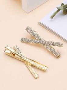 2 Chiếc Nữ Kim Cương Giả Đeo Chéo Trang Trí Kẹp Tóc Cá Sấu Quyến Rũ Để Trang Trí Tóc - Vàng - Xem 2