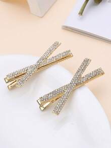 2 Chiếc Nữ Kim Cương Giả Đeo Chéo Trang Trí Kẹp Tóc Cá Sấu Quyến Rũ Để Trang Trí Tóc - Vàng - Xem 3