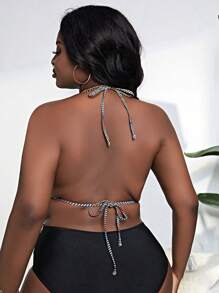 SHEIN Slayr Plus Allover Print Tie Backless Halter Bikini Top - Multicolor - View 2