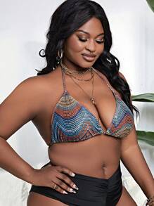 SHEIN Slayr Plus Allover Print Tie Backless Halter Bikini Top - Multicolor - View 3