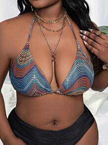 SHEIN Slayr Plus Allover Print Tie Backless Halter Bikini Top - Multicolor - View 4