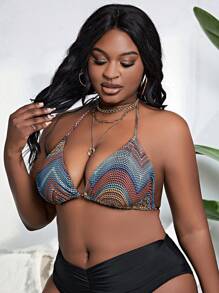 SHEIN Slayr Plus Allover Print Tie Backless Halter Bikini Top - Multicolor - View 6