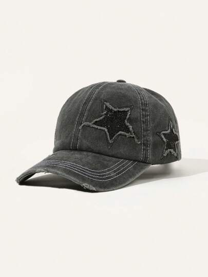 1pc Unisex Powder Sprayed Five-Pointed Star Ponytail Baseball Cap, Suitable For Outdoors Street