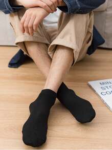 5pairs Men Solid Breathable Sweat Absorbing Casual Ankle Socks For Daily Life, For Gym