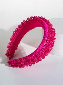 1只手工海綿髮箍,飾有米形珠子 - 玫紅色 - 查看 1