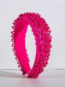 1只手工海綿髮箍,飾有米形珠子 - 玫紅色 - 查看 2