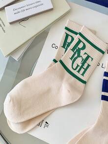 1 đôi tất nam hình chữ cái màu kaki và màu xanh lá cây để mặc hàng ngày và thường ngày - Màu be - Xem 2