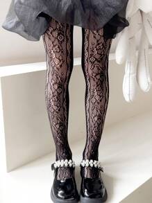 1 par de medias de red sólidas para niñas para la vida diaria - Negro - Ver 1