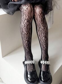 1 par de medias de red sólidas para niñas para la vida diaria - Negro - Ver 4