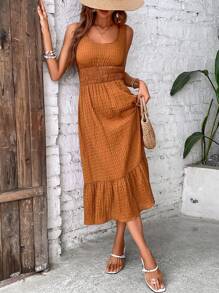 SHEIN LUNE Đầm Viên lá sen màu trơn Giải trí - màu nâu - Xem 5