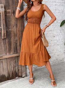 SHEIN LUNE Đầm Viên lá sen màu trơn Giải trí - màu nâu - Xem 3