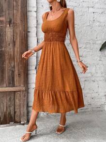 SHEIN LUNE Đầm Viên lá sen màu trơn Giải trí - màu nâu - Xem 4