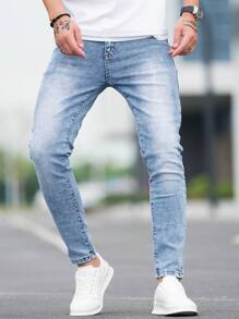Manfinity Homme Men Slant Pocket Skinny Jeans - Light Wash - View 1