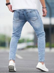 Manfinity Homme Men Slant Pocket Skinny Jeans - Light Wash - View 2