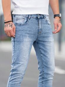 Manfinity Homme Men Slant Pocket Skinny Jeans - Light Wash - View 5