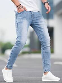 Manfinity Homme Men Slant Pocket Skinny Jeans - Light Wash - View 6