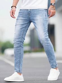 Manfinity Homme Men Slant Pocket Skinny Jeans - Light Wash - View 8