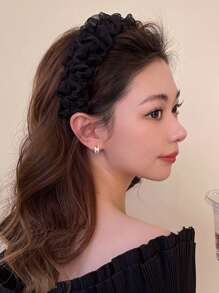 1入組女士素色褶飾優雅髮帶用於裝飾 - 黑色 - 查看 1