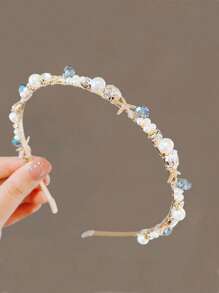 1 pieza Diadema glamorosa para mujer con decoración de perlas falsas y rhinestones, para decoración, diadema, aros para el cabello, accesorios para el cabello, accesorios para la cabeza en estilo bohemio - Dorado - Ver 1