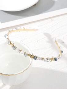 1 pieza Diadema glamorosa para mujer con decoración de perlas falsas y rhinestones, para decoración, diadema, aros para el cabello, accesorios para el cabello, accesorios para la cabeza en estilo bohemio - Dorado - Ver 2