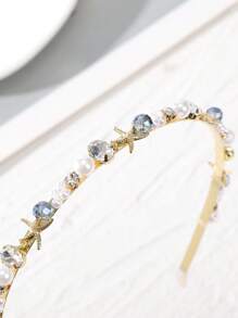 1 pieza Diadema glamorosa para mujer con decoración de perlas falsas y rhinestones, para decoración, diadema, aros para el cabello, accesorios para el cabello, accesorios para la cabeza en estilo bohemio - Dorado - Ver 3