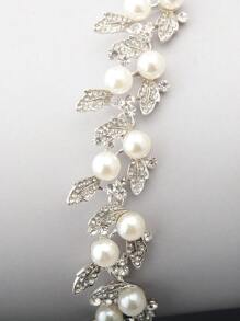 3入組/套魅力四射珍珠和水鑽裝飾首飾套裝適合女士適用於宴會 - 銀色 - 查看 7