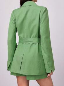 MOTF PREMIUM 腰帶亚麻粘膠纖維西裝外套 - 綠色 - 查看 3