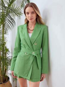 MOTF PREMIUM 腰帶亚麻粘膠纖維西裝外套 - 綠色 - 查看 4